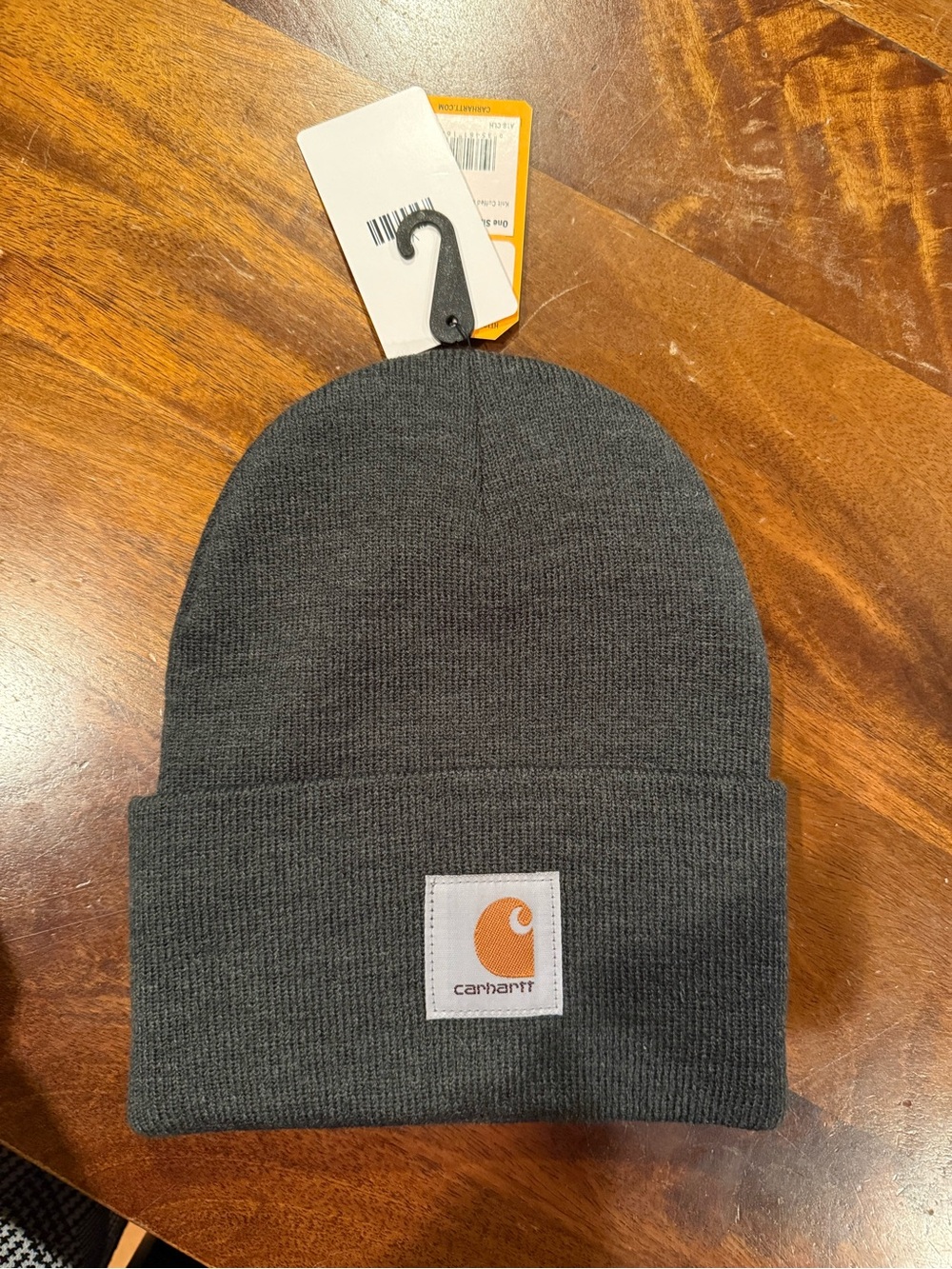 Carhartt Dark Gray Knit Cuffed Beanie with Logo Tag
